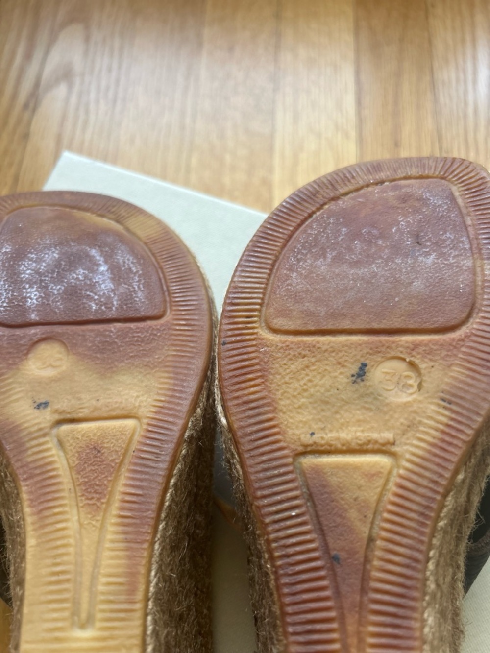 Burberry Beige Plaid Thong Espadrille Sandals with Brown Straps - Picture 4 of 5